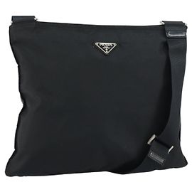 PRADA Shoulder Bag Nylon Black Silver Auth 160714 Black Silvery