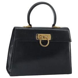Borsa a mano Gancini in pelle nera e oro Salvatore Ferragamo Auth hk3303 Nero D'oro