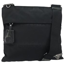 PRADA Shoulder Bag Nylon Black Silver Auth 160712 Black Silvery