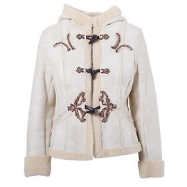 Prada Women’s Shearling Short Coat with Hood Beige