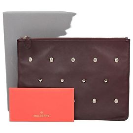 Mulberry Collar Stud Pouch Burgundy Leather Red