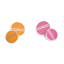 Abotoaduras Hermès Cloisonné Esmalte Rosa Laranja Prata