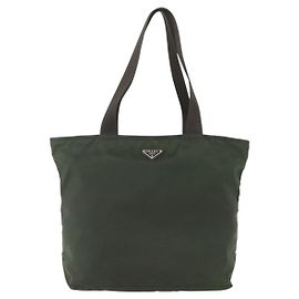 Prada Vintage Zip Tote Tessuto Grande Cachi