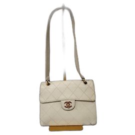 Sac à rabat classique vintage Chanel crème Écru