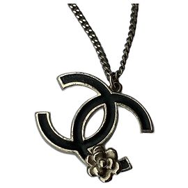 Collana con Pendente Chanel Nera e Argento Metallo Nero Argento