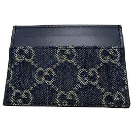 Gucci GG Supreme leather and denim card holder dark blue Dark blue