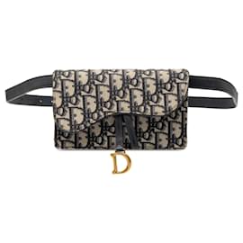 Dior-Dior Blue Oblique Canvas Saddle Belt Bag-Blue,Navy blue