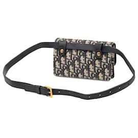Dior-Dior Blue Oblique Canvas Saddle Belt Bag-Blue,Navy blue
