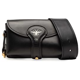 Dior-Dior Black Mini Leather D Bee Saddle Bag-Black