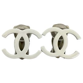 Chanel Silver CC Silver Plated Lacquered Clip On Earrings Silvery