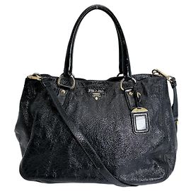 Prada Black Patent Leather Tote & Shoulder Bag Black
