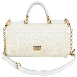 Bolsa de ombro de couro com corrente de renda D&G Sicília da Dolce & Gabbana Branco
