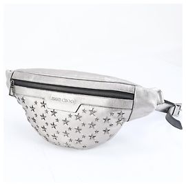 Jimmy Choo Silver Studded Star Leather Body Bag Silvery