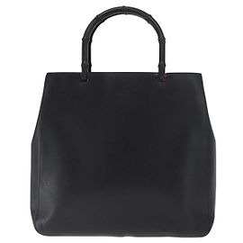 Bolso Tote de Cuero Vintage Gucci con Asa de Bambú Negro