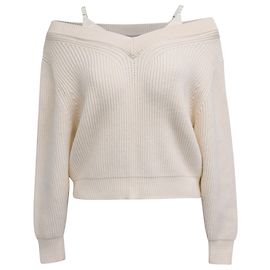 T By Alexander Wang Alexander Wang T. Off-Shoulder Layered Sweater aus ivory Baumwolle Weiß Roh