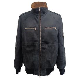 Brunello Cucinelli Shearling-Lined Aviator Jacket in Navy Blue Suede Blue Navy blue