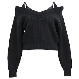 T By Alexander Wang Alexander Wang T. Off-Shoulder Schichtpullover aus schwarzer Baumwolle Schwarz