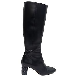 Salvatore Ferragamo Sculptured Heel Knee-High Boots in Black Leather Black