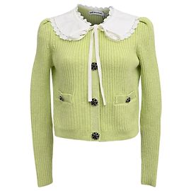 Self portrait Strickjacke aus limettengrünem Baumwollstoff mit Peter-Pan-Kragen von Self-Portrait Grün
