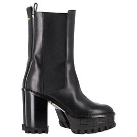 Bottines à plateforme Greca Labyrinth en cuir noir de Versace Noir