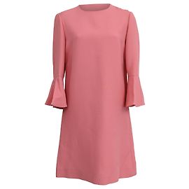 Valentino Garavani Vestido Mini com Mangas Ruffles Valentino em Lã Rosa Marrom Rosa