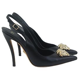 Versace Palazzo Medusa Slingback Pumps in Black Leather Black