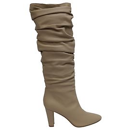 Bota de cano alto Manolo Blahnik Calassohi 90 em couro bege Bege