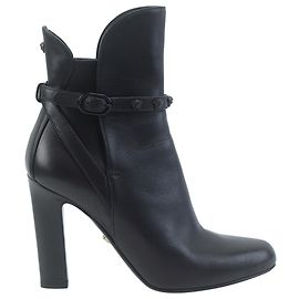 Versace Medusa Embellished High-Heel Ankle Boots in Black Leather Black
