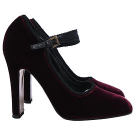 Etro Mary Jane Pumps aus burgunderfarbenem Samt Rot Bordeaux
