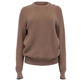 Pull en coton brun à col rond Brunello Cucinelli Marron Rouge