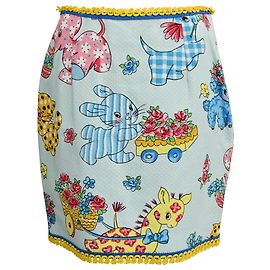 Saia Mini Piquet Animais Calico Moschino Couture em Algodão Azul Claro Multicor
