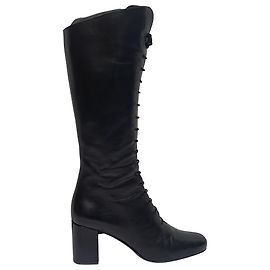 Saint Laurent Babies 70 Schnürstiefel aus schwarzem Leder Schwarz