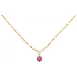 Autre Marque Au750 Ruby Diamond Necklace Golden