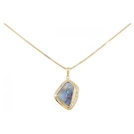 Autre Marque Collier Au750 Opale de Boulder Diamant Doré