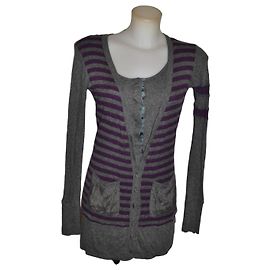 Suéter Efeito Twinset Pinko Cinza e Roxo Lã Multicor