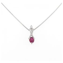 Autre Marque Pt900 Pt850 Ruby Diamond Necklace Red