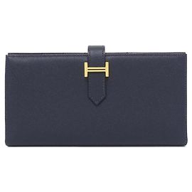 Hermès Hermes Bearn Soufflet Madame bifold long wallet Blue
