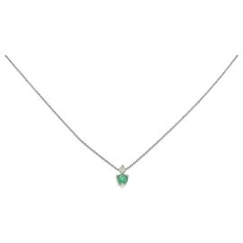 Autre Marque Pt950 Emerald Diamond Necklace Silvery