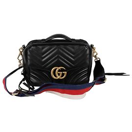 Gucci GG Marmont Web Strap Tote Shoulder Bag Black