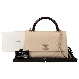 Chanel Caviar Skin Coco Handle Medium Tote Shoulder Bag White