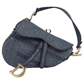 Dior-Blue Oblique Denim Canvas Saddle Shoulder Bag-Blue