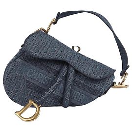 Dior Bolsa de ombro em lona denim oblíqua azul Azul