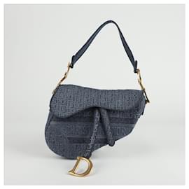 Dior-Blue Oblique Denim Canvas Saddle Shoulder Bag-Blue