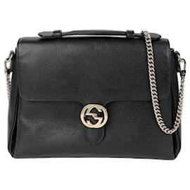 Gucci Interlocking Top Handle Tote Shoulder Bag Black