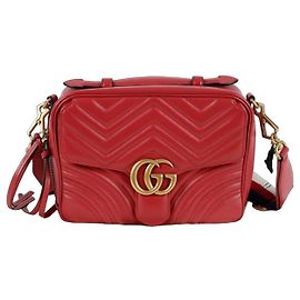 Gucci GG Marmont Web Strap Tote Shoulder Bag Red