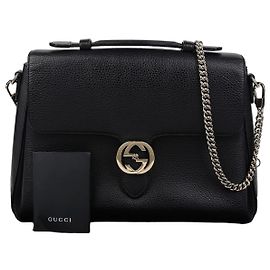 Gucci Interlocking Top Handle Tote Shoulder Bag Black