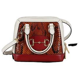 Gucci Bolsa de ombro mini Horsebit em python com alça superior Vermelho