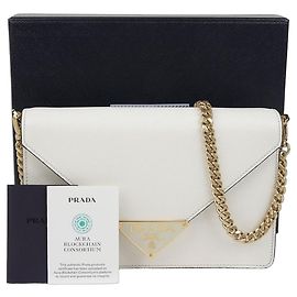 Prada Bolso cruzado con cadena y logo triangular Blanco