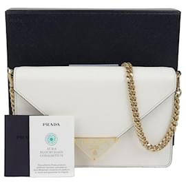 Prada Bolsa transversal com corrente e logotipo triangular Branco