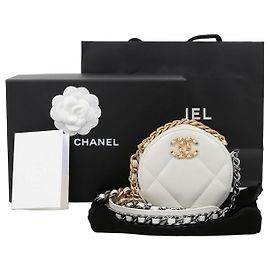 Chanel Bolso cruzado de cadena mini redondo Blanco